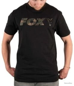 T-shirt Noir & Camo Chest Print Fox L