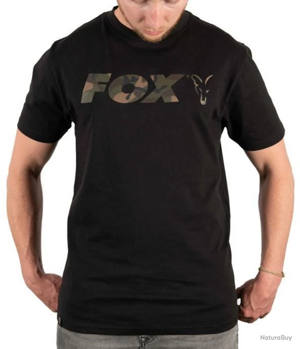 T-shirt Noir & Camo Chest Print Fox L 1 T-shirt Noir & Camo Chest Print Fox L