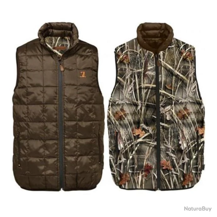 Gilet De Chasse Percussion Warm Réversible Camo Roseaux Marron 1 Gilet De Chasse Percussion Warm Réversible Camo Roseaux Marron
